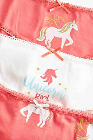 Kız Çocuk 3'lü Paket Unicorn Slip Ekru/Pembe