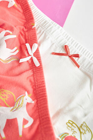 Kız Çocuk 2'li Paket Unicorn Boxer Ekru/Pembe