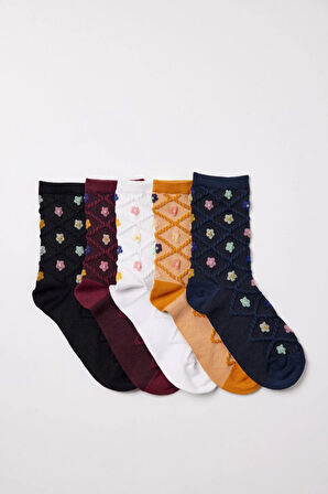 Kadın Çiçek Desenli 5'li Soket Çorap