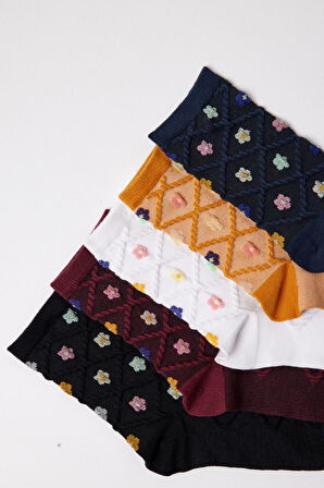 Kadın Çiçek Desenli 5'li Soket Çorap