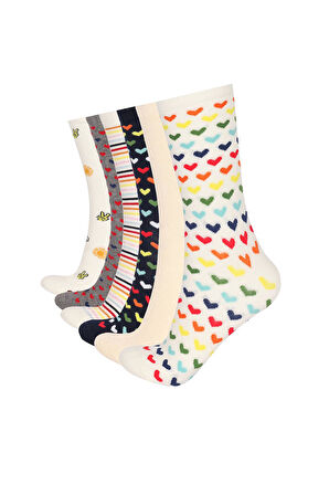 Kadın 6'lı Paket Kapli Desenli Soket Çorap