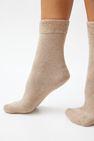 Kız Çocuk Havlu Çorap Bej Melanj