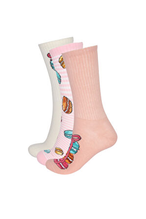 Kadın 3'lü Makaron Desenli Kutulu Soket Çorap