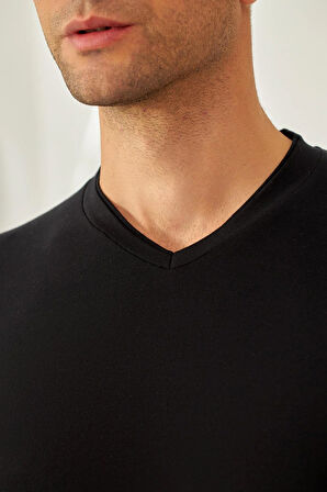 Erkek Siyah Renkli V Yaka Tişört