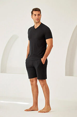 Erkek Siyah Renkli Beli Bağlamalı Şort