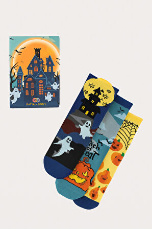 Unisex Halloween Desenli 3'lü Kutulu Soket Çorap 