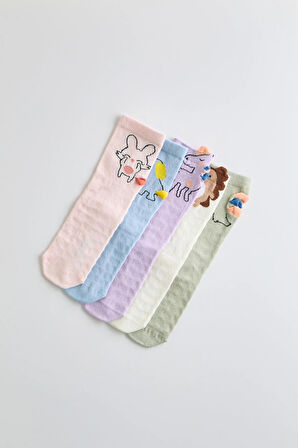 Çocuk 5 li Paket Hayvan Desenli Soket Çorap Çok Renkli