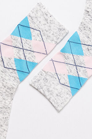 Çocuk Ekose Desenli Soket Çorap Gri