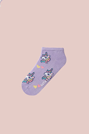Kız Çocuk Unicorn  Desenli Step Çorap Mor