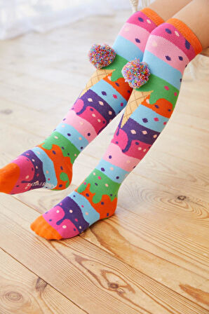 Kız Çocuk Dondurma Desenli Dizaltı Çorap