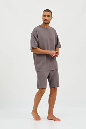 Erkek Basic Fluffy Şort Koyu Gri