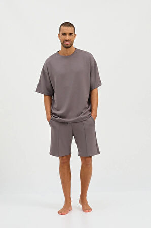 Erkek Basic Fluffy Şort Koyu Gri