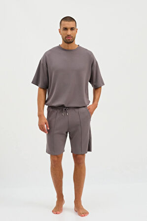 Erkek Basic Fluffy Şort Koyu Gri