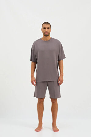 Erkek Basic Fluffy Şort Koyu Gri