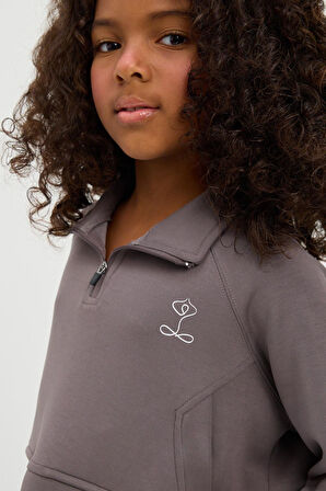 Kız Çocuk Basic Fluffy Crop Top Koyu Gri