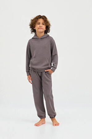 Çocuk Basıc Fluffy Lastikli Paça Eşofman Altı Koyu Gri