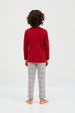 Erkek Çocuk Think Happy Çizgili Pijama Takımı Bordo