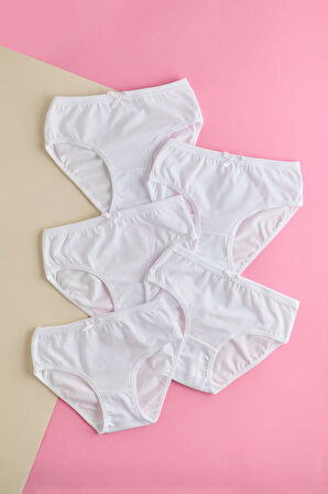 Kız Çocuk Fiyonklu 5 li Paket Slip Külot Beyaz