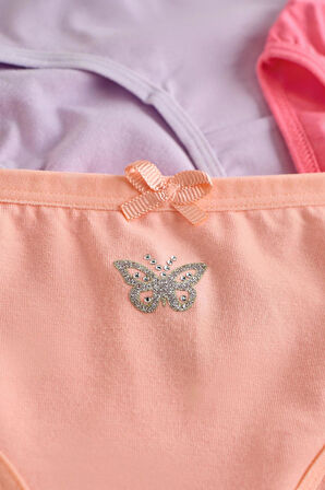 Kız Çocuk Taş Detaylı 5 li  Paket Slip Külot Çok Renkli