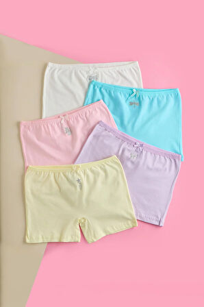 Kız Çocuk  5 li Paket Fiyonk Detaylı Boxer Çok Renkli