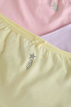 Kız Çocuk  5 li Paket Fiyonk Detaylı Boxer Çok Renkli