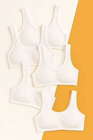 Kız Çocuk 5 li  Paket Büstiyer Kalın Askılı Beyaz