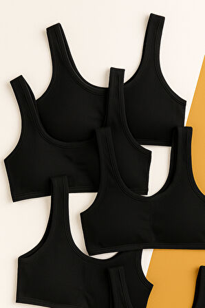 Kız Çocuk 5 li Paket Büstiyer Kalın Askılı Siyah