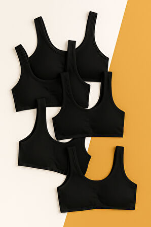 Kız Çocuk 5 li Paket Büstiyer Kalın Askılı Siyah