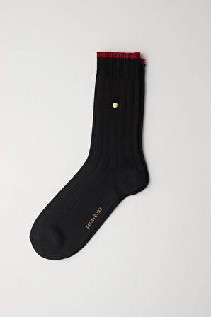 Erkek Zımbalı Ekose Soket Çorap Siyah-Bordo