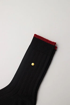 Erkek Zımbalı Ekose Soket Çorap Siyah-Bordo