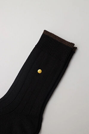 Erkek Zımbalı Ekose Soket Çorap Siyah-Kahverengi