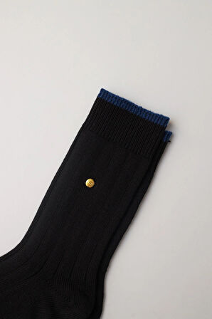 Erkek Zımbalı Ekose Soket Çorap Siyah-Lacivert