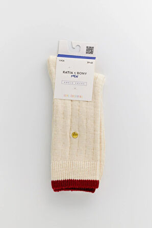 Erkek Zımbalı Ekose Soket Çorap Ekru-Bordo