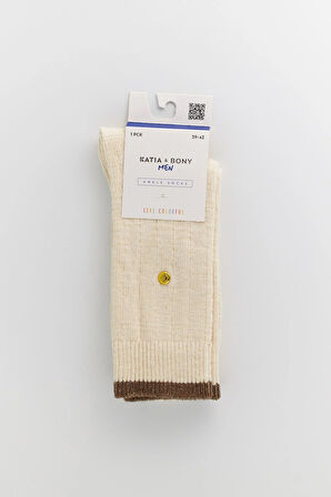 Erkek Zımbalı Ekose Soket Çorap Ekru-Kahverengi