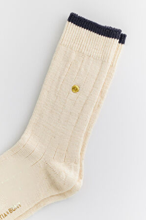 Erkek Zımbalı Ekose Soket Çorap Ekru-Lacivert