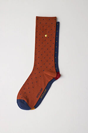 Erkek Zımba Detaylı Puantiyeli Soket Çorap Lacivert-Kahverengi