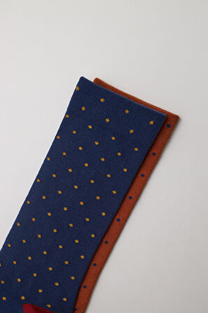 Erkek Zımba Detaylı Puantiyeli Soket Çorap Lacivert-Kahverengi