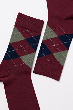 Erkek Ekose Desenli Soket Çorap Bordo