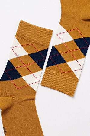 Erkek Ekose Desenli Soket Çorap Hardal