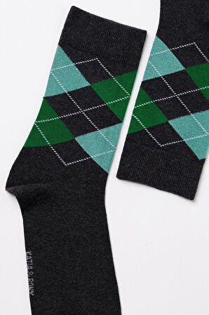 Erkek Ekose Desenli Soket Çorap Gri Melanj- Yeşil