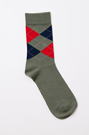 Erkek Ekose Desenli Soket Çorap Yeşil-Kırmızı