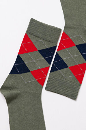 Erkek Ekose Desenli Soket Çorap Yeşil-Kırmızı
