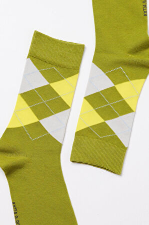 Erkek Ekose Desenli Soket Çorap Yeşil-Sarı