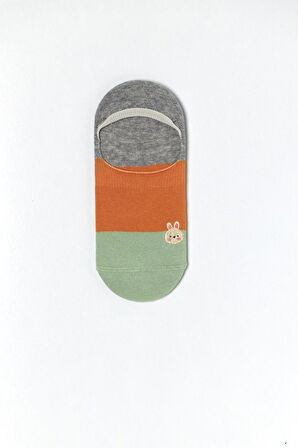 Kadın Tavşan Baskılı 3'lü Görünmez Babet Çorap Çok Renkli 