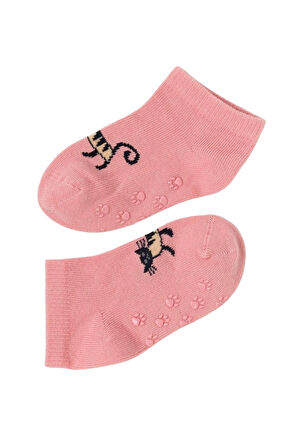 Bebek Kedi Desenli 2'li Step Çorap Pembe-Kahverengi