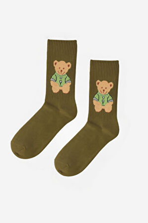 Teddy Desenli Soket Çorap Yeşil