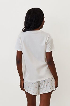 Kadın Seageo Balıklı Şortlu Pijama Takımı Ekru