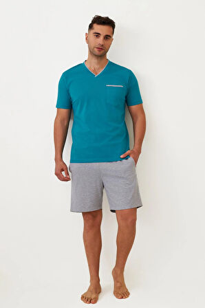 Erkek Cepli Şortlu Pijama Takımı 