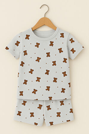 Kız Çocuk Teddy Desenli Şortlu Pijama Takımı