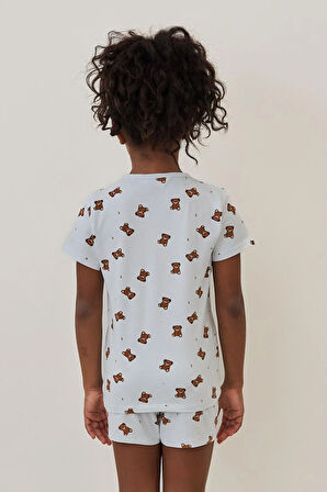 Kız Çocuk Teddy Desenli Şortlu Pijama Takımı